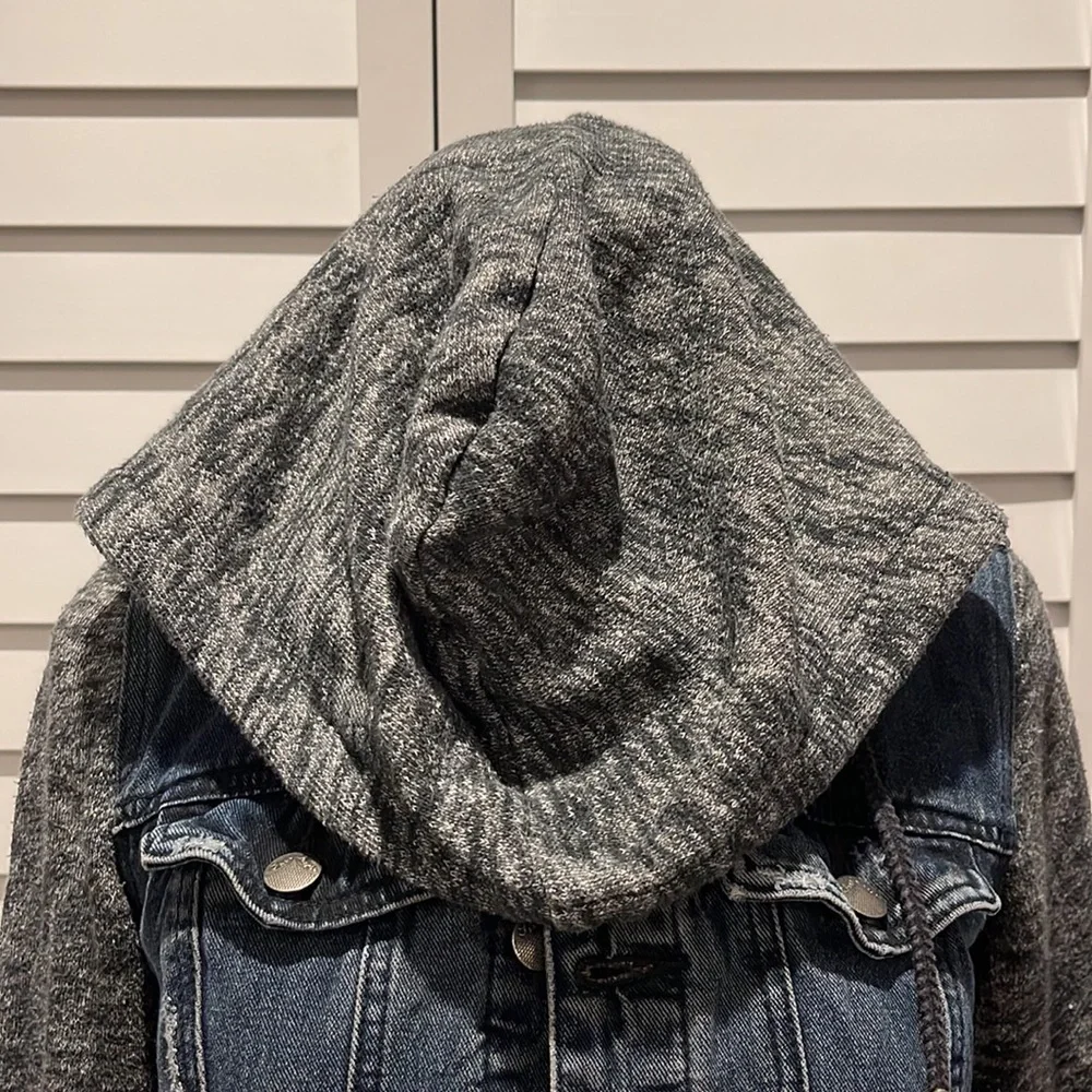 Free People Jean Jacket with Sweat Sleeves and hoodie - Picture 5 of 8